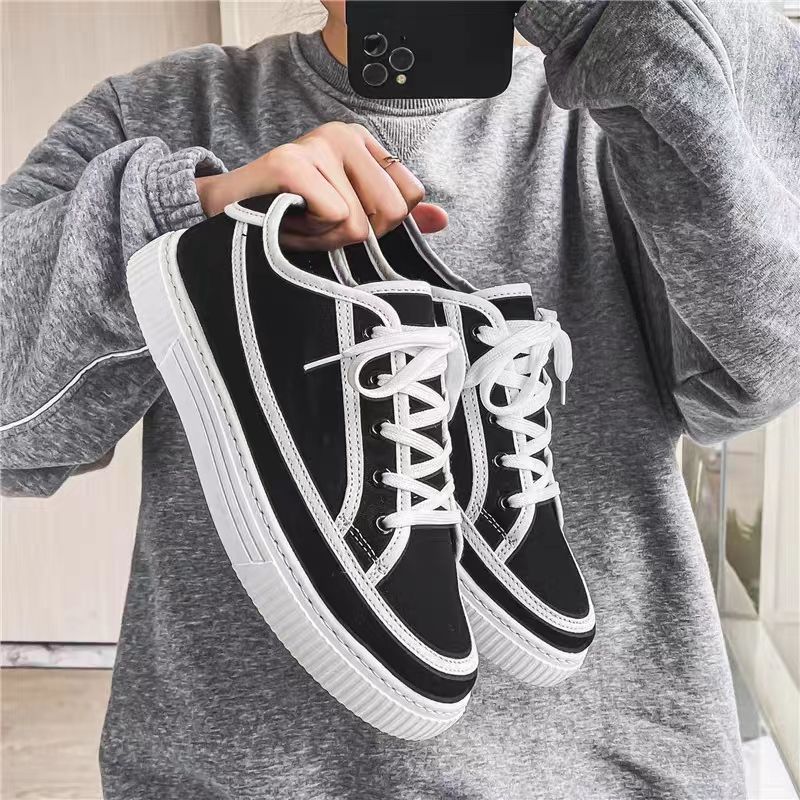 Fashion Sneakers Lace Up Breathable Canvas Office Men's Casual Shoes Chunky Hiking Leisure Legitimate Comfortable Non-leather Male Shoe