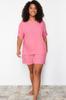 Women's Fashion New Plus Big Size Pajama Set Black Crew Neck Woven Pajama Set