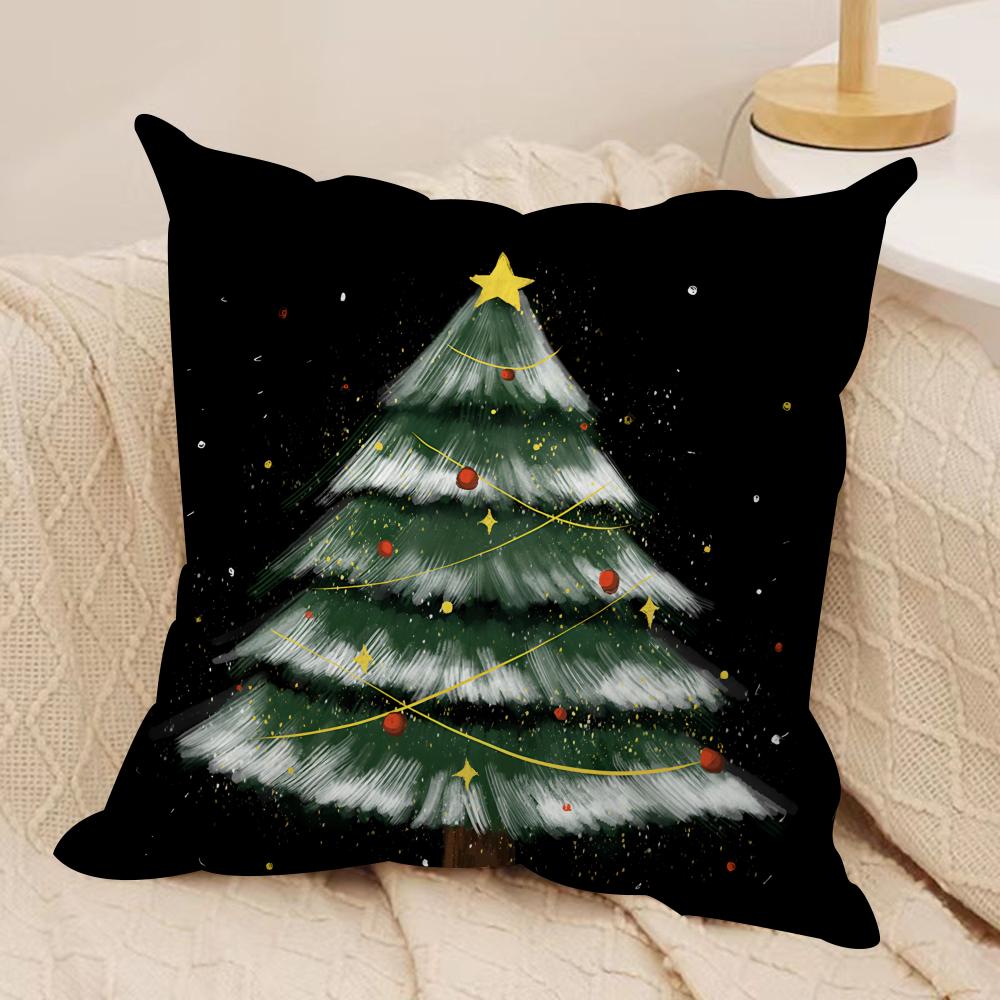 Merry Christmas Printed Cushion Cover Silky Short Plush Invisible Zipper Dustproof Sofa Pillow Case For Home Decor