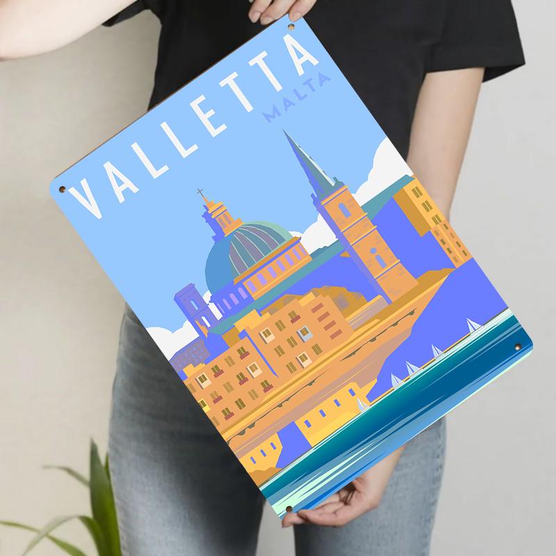 

Valletta Malta City Skyline Metal Wall Art Vintage Architecture Decorative Iron Painting for Home Decor 20x30cm（7.8x11.8inch）