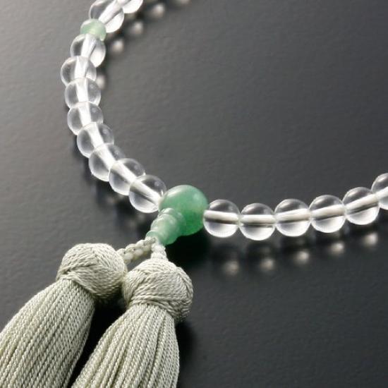 Kyoto Butsudan Hayashi Prayer Beads for Women, Pure Silk with Miyako Tassel, Genuine Crystal and Indian Jade (Jadeite) [Prayer Beads Bag Set] W-032,