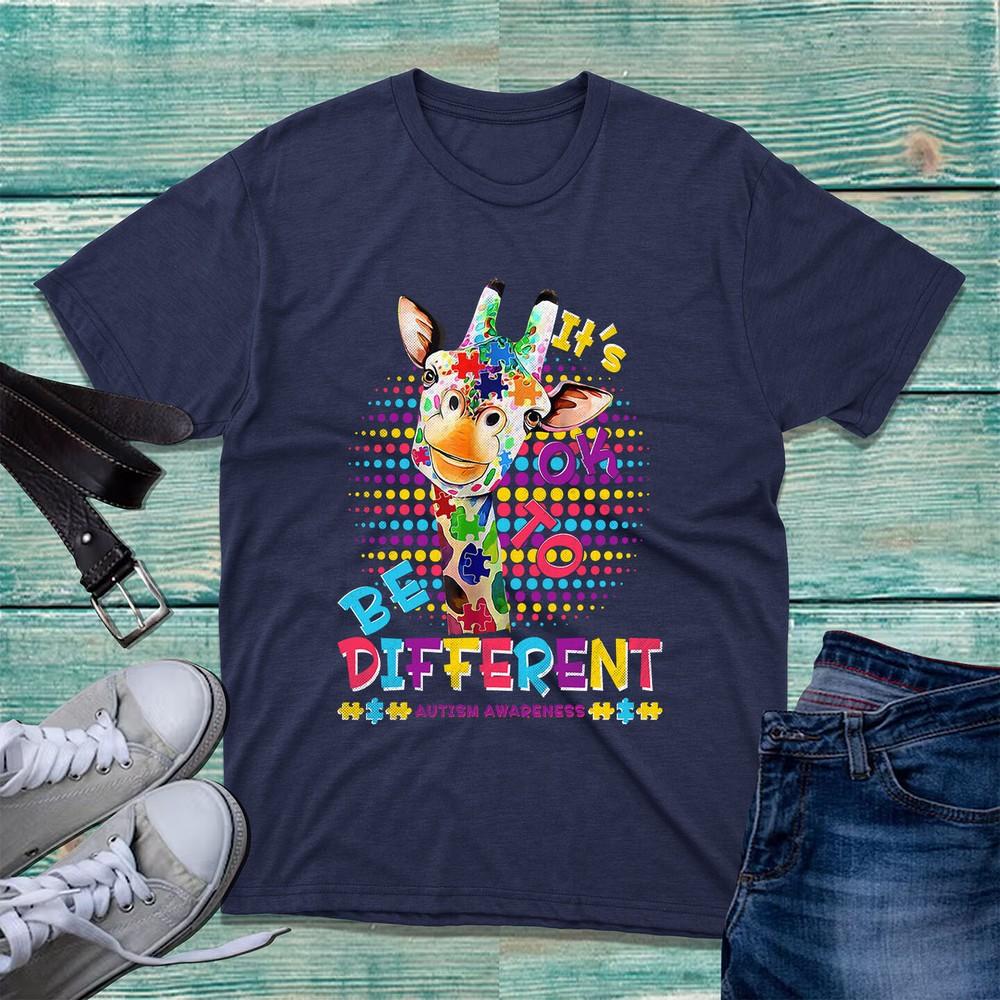Giraffe ItS Ok To Be Different Autism Awareness TShirt Autism Puzzle Tee Top S