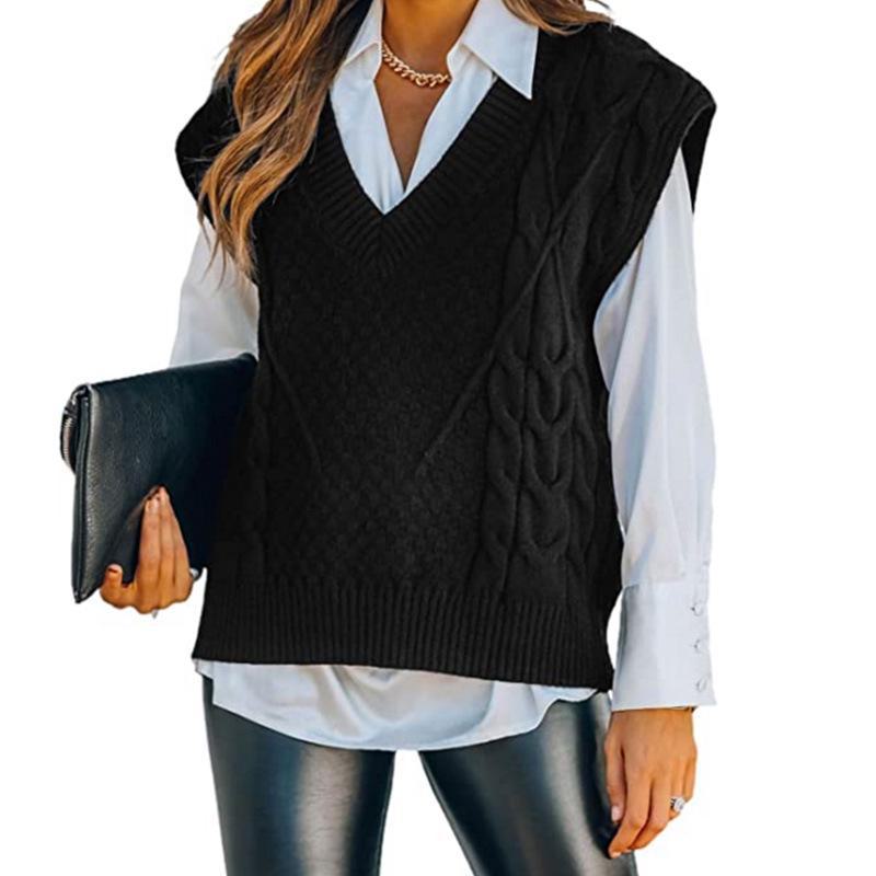 Women's V-Neck Sleeveless Twist Knit Sweater Vest