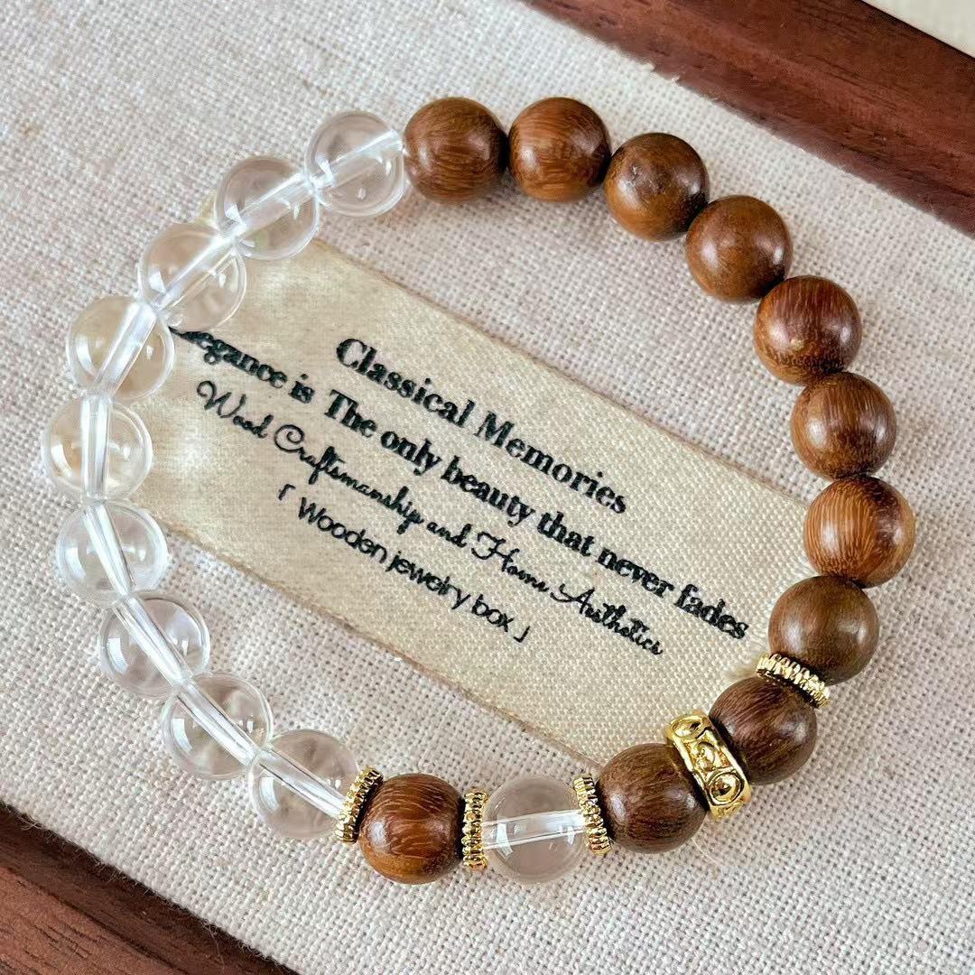 

Autumn and winter Maillard style high quality natural white crystal sandalwood bracelet bracelet