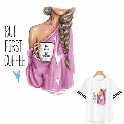 Pink Girls Stickers For Clothes Coffee Girl Iron On Heat Transfer Clothes Stickers Diy Accessory Fashion Stickers On Clothes