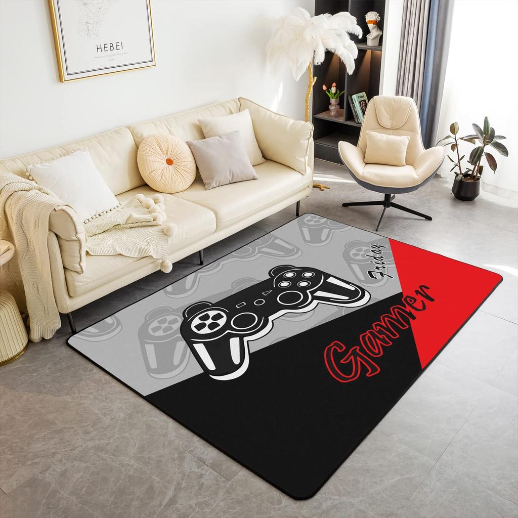 Skull Gamer Carpet Sugar Skull Games Area Rug for Living Room Bedroom Non Slip Juvenile Hand Skeleton Gamepad Gaming Floor Mat