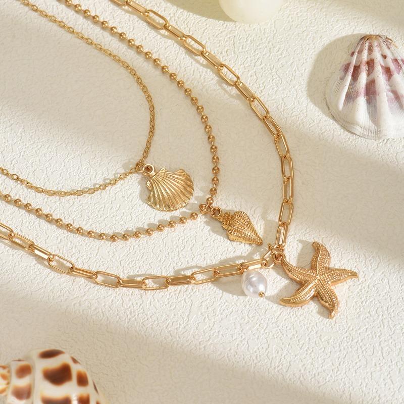 Necklace, niche high-end metal jewelry, starfish pendant, accessory, wind conch shell neck chain.