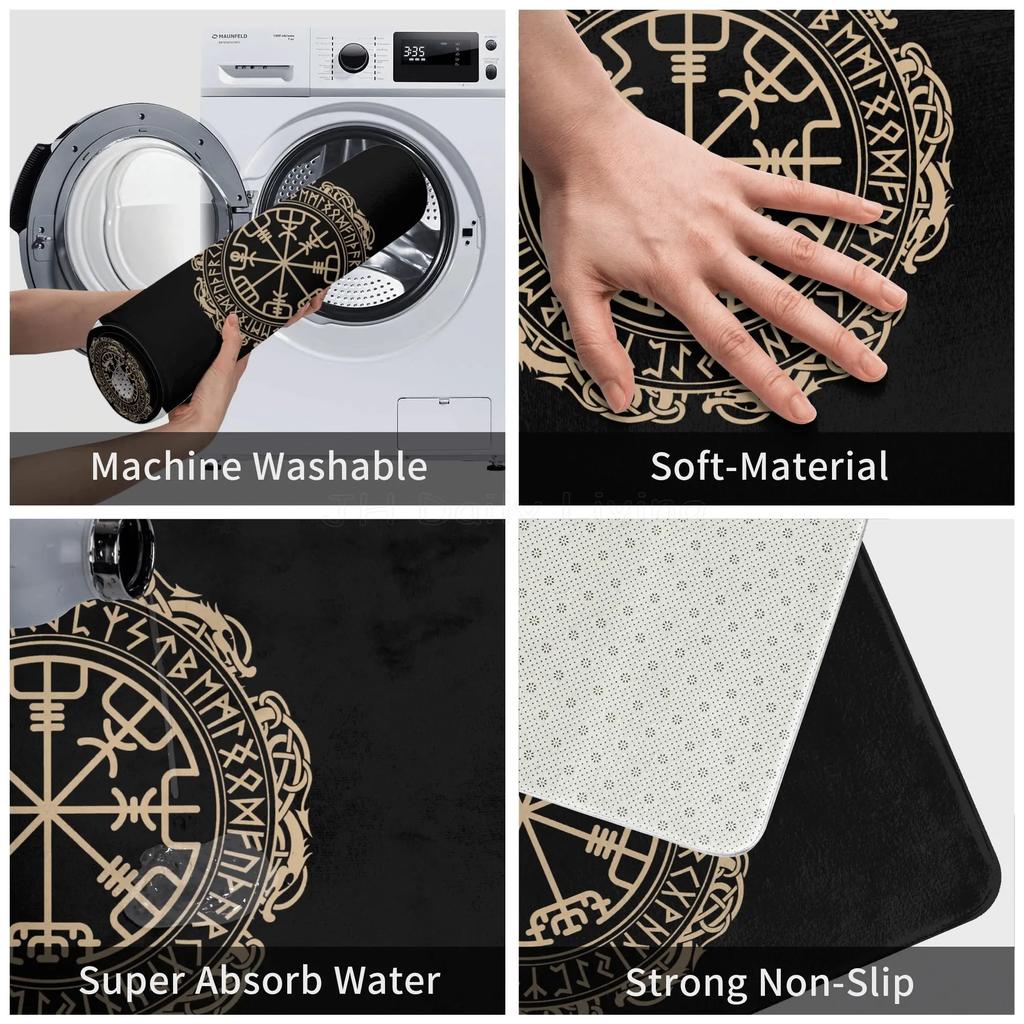 Viking Nordic Celtic Symbol Entrance Door Floor Mat Vikings Tattoo Odins Ravens Carpet Rugs Anti-Slip Waterproof Bathroom Mat