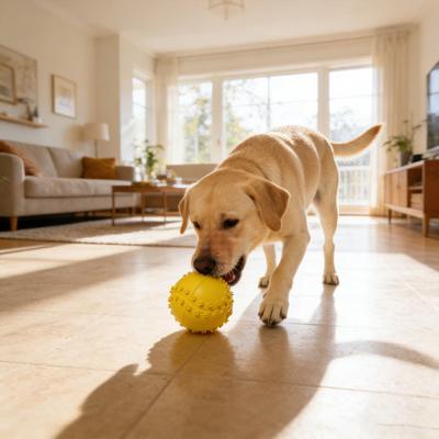 Dog Rubber Ball Toy Indestructible Squeaky Chew Toy Textured Fetch Ball Promotes Healthy Teeth for Aggressive Chewers Puppy Teething