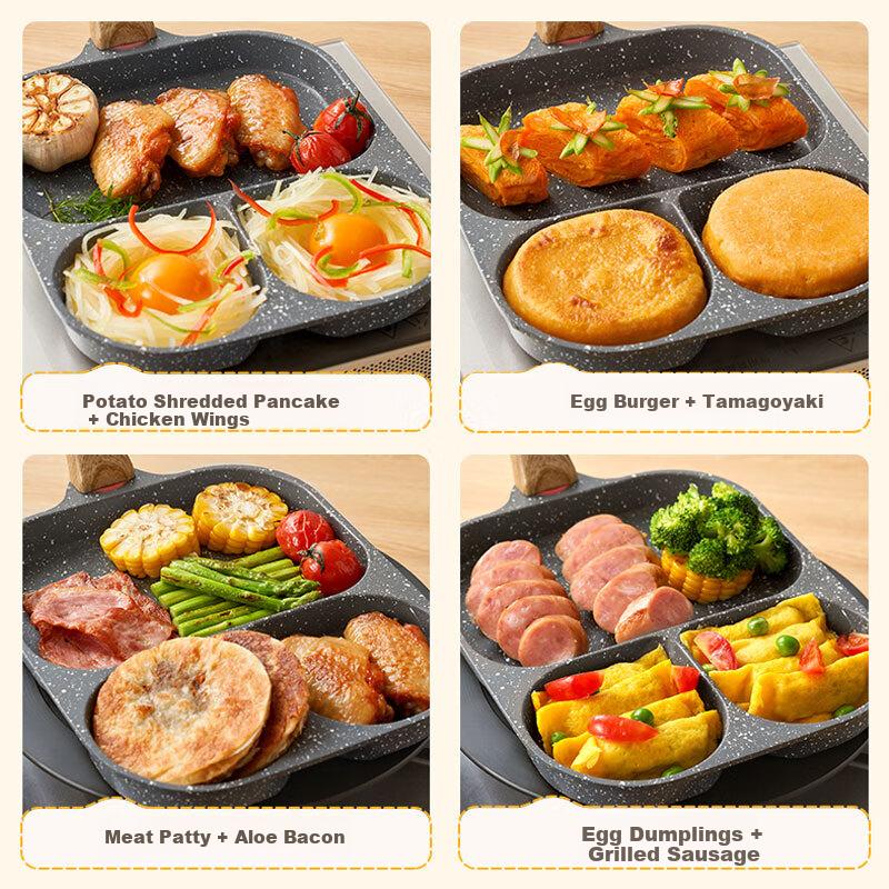 ASD Non-Stick Frying Pan with Three Holes for Steak And Eggs, Breakfast Burger Pan, 18CM, for Open Flame K12