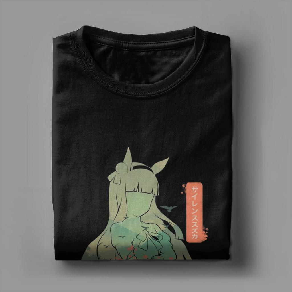 Silence Suzuka Uma Musume Anime Men T Shirts Funny Tees Short Sleeve O Neck T-Shirts Pure Cotton Graphic Printed Clothing
