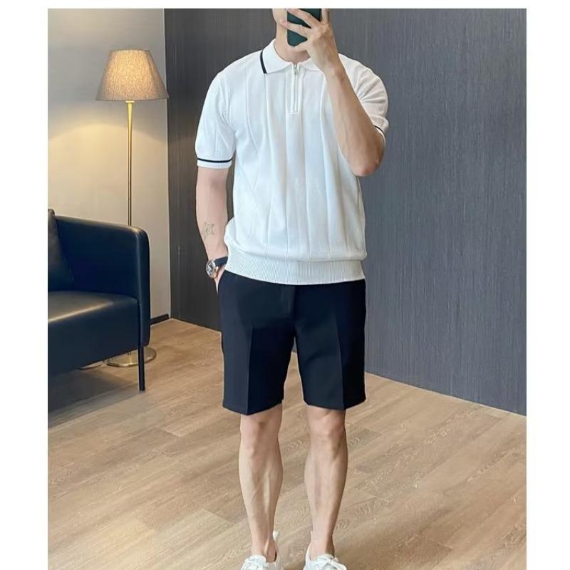 Men's Italian Business Casual Striped Polo Shirt: Light, Breathable, Short-Sleeved, Knitted T-Shirt