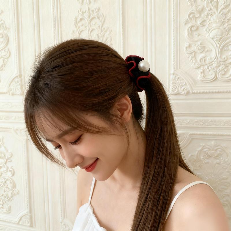 Korean Retro Pearl Hair Tie: Non-Damaging Wood Ear Style for Low Ponytails
