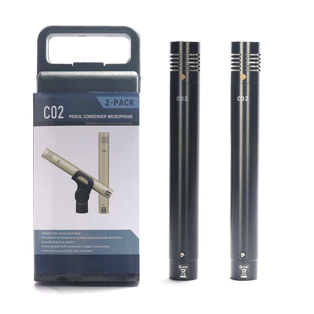 

C02 One Pair Condenser Small-Diaphragm Suspension Pencil Shockproof Clip Microphone Piano Mic Pencil Type Record c02 Instrument C02-Black