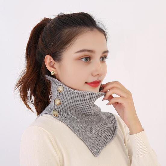 Yousheng Fake Collar Scarf Soft Velvet Thickened Winter Scarf Windproof Solid Color Buttons Closure Knitting Collar Decorative Scarf
