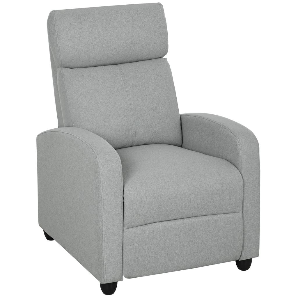 Recliner Chair, Adjustable 135 degrees, Extendable Footrest, Padded Armrests, Linen-Polyester, Light Grey