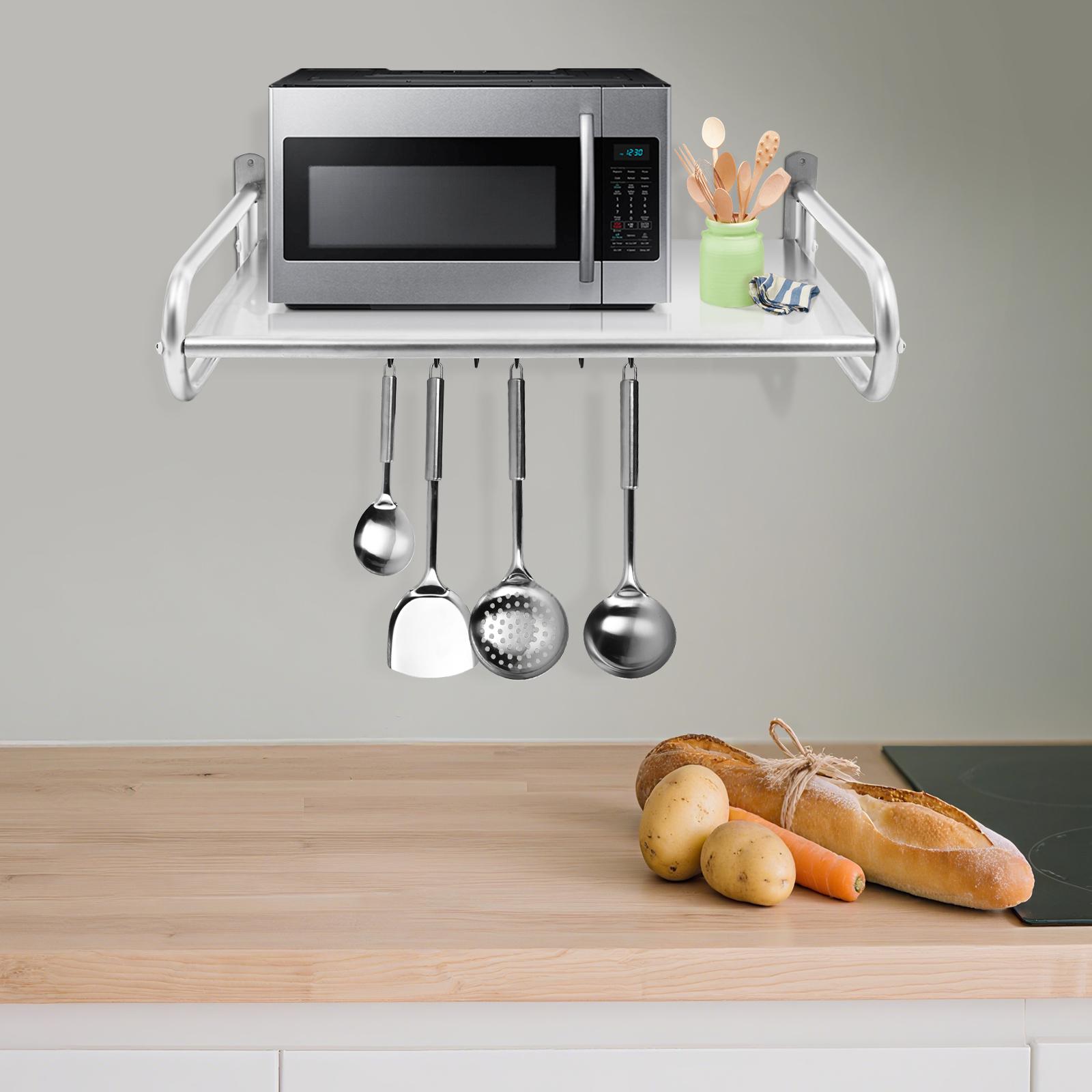 Полка для микроволновой печи из нержавеющей стали Серебристая прямоугольная настенная полка для микроволновой печи с 6 крючками 583818 см для кухни серебряный 11400₽