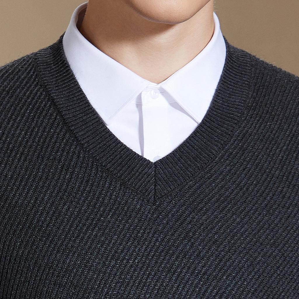 Machine washable&fine spun thickened twill vest men's pullover jacquard wool sweater V-neck knitted vest