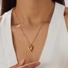 Gold Snake Bone Chain Necklace with Red Crystal Heart Pendant for Women