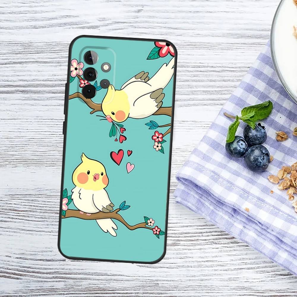 Chubby Cockatiel Parrot Bird Phone Case For Samsung Galaxy A13,A21s,A22,A31,A32,A52,A53,A71,A80,A91 Soft Black Phone Cover