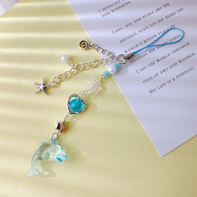 Cute Dolphin Pearls Pendant Keychain Beaded Mobile Phone Chain Sweet Exquisite Backpack Decoration Accessories Gifts