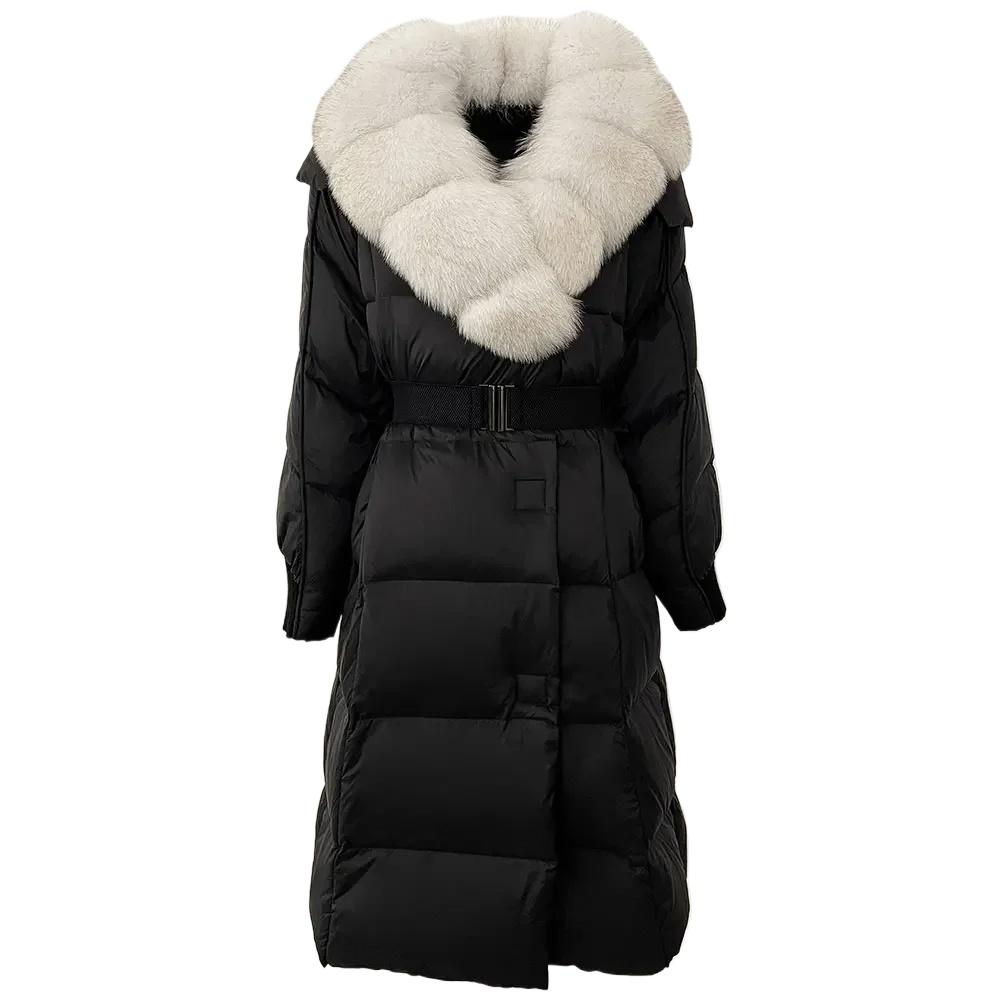 OFTBUY Winter Jacket Women Long Natural Real Raccoon Fox Fur Collar White Duck Down Coat Belt Thick Warm Casual Outerwear