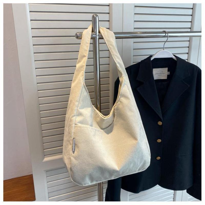 Japanese Large Capacity Casual Canvas Bag, Corduroy Women's Shoulder Bags, Fashi, Versatile , Suitable for Commute To School