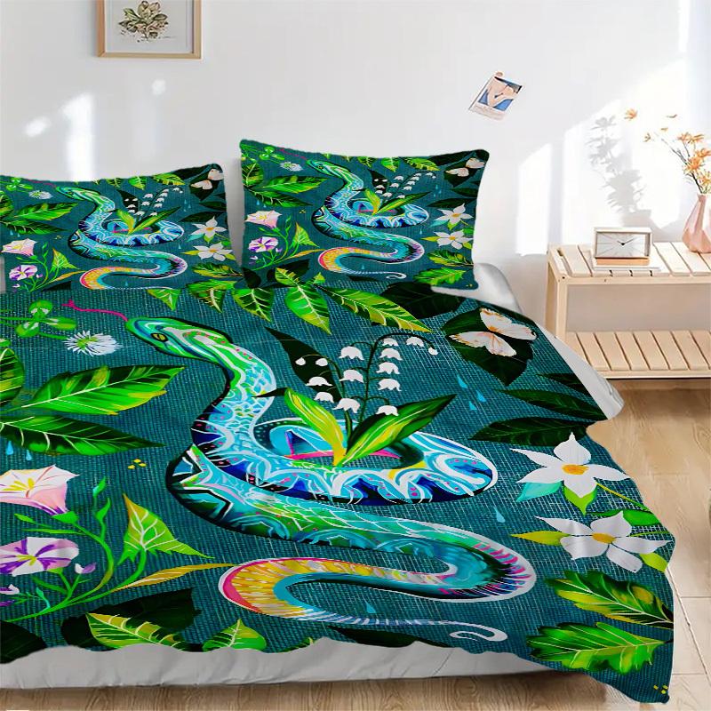 

3 шт. Комплект пододеяльника с принтом змеи - Включает 1 пододеяльник и 2 наволочки, без наполнителя, для любого сезона, домашний декор yy251111097 135x200cm