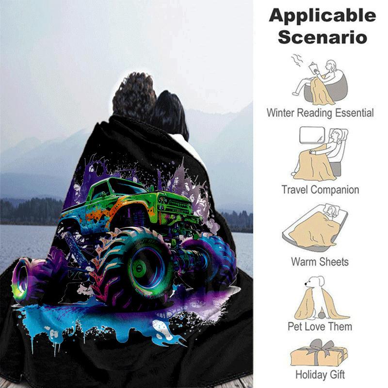 1pc Monster Truck Printing Lightweight Flannel Blanket, Comfortable and Warm Blanket,  Sofa Bed and Couch Office, Suitable for Gift Blankets