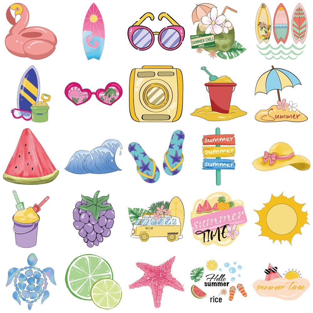 50 Summer Chill Vibes Cartoon Sticker Set for DIY Phone Cases & Notebooks