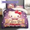 Hello Kitty Cute Pattern Bedding,Quilt Set Quilt Cover Pillowcase Home Birthday Gift(1 * Duvet Cover + 2 * Pillowcase, Without Core)