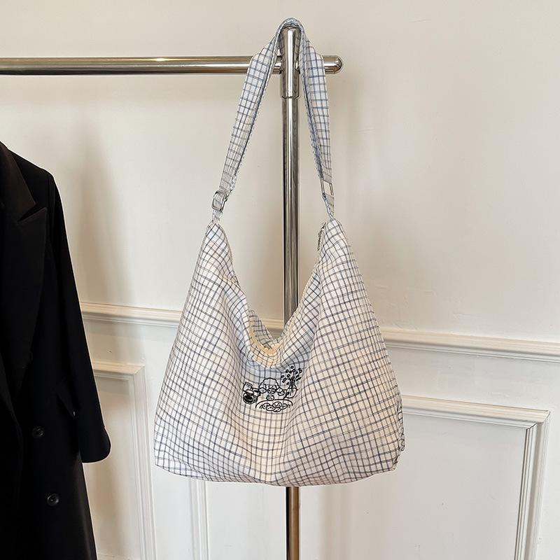 Plaid Bag Women's Large-capacity New Summer Versatile Casual Messenger Bag College Student Class Tote Bag