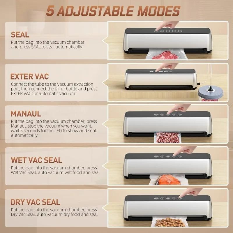 Food Vacuum Sealer Machine Automatic Sealing System for Food Storage Dry and Wet Food Modes LED Indicator Automatic Sealers