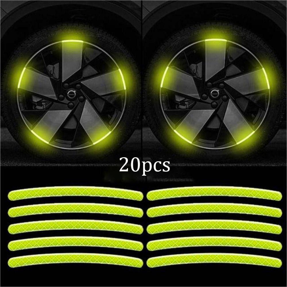 20PC  Wheel Hub Reflective Sticker Universal Fluorescence Luminous Stripe Tape Car Motorcycle Decals Night Driving Safety