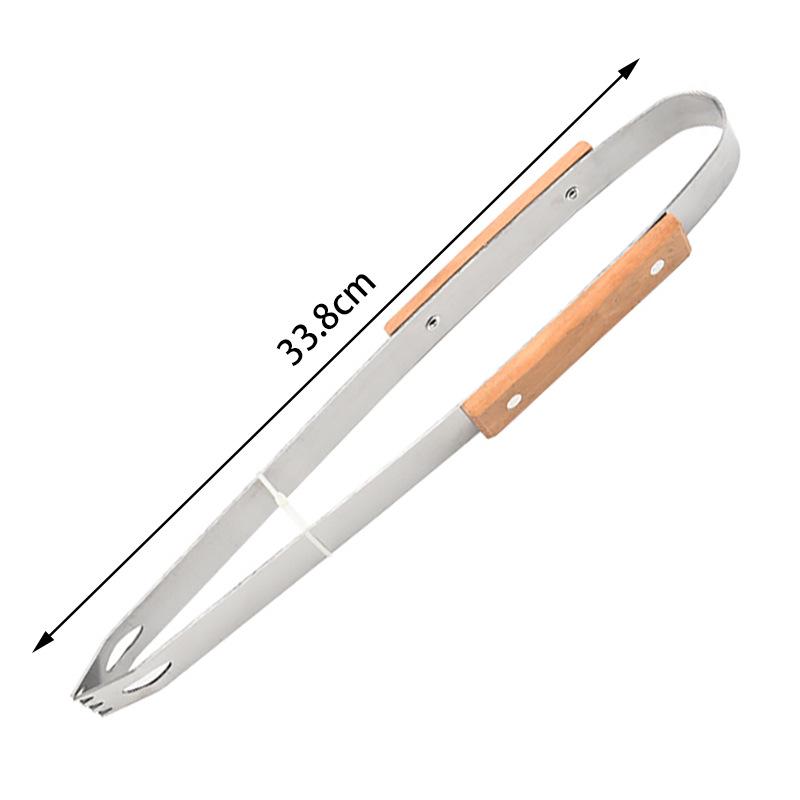 Outdoor BBQ Tool Set: Charcoal BBQ Tools with Wooden-Handled Kitchen Knife, Shovel, Fork, and Tongs.