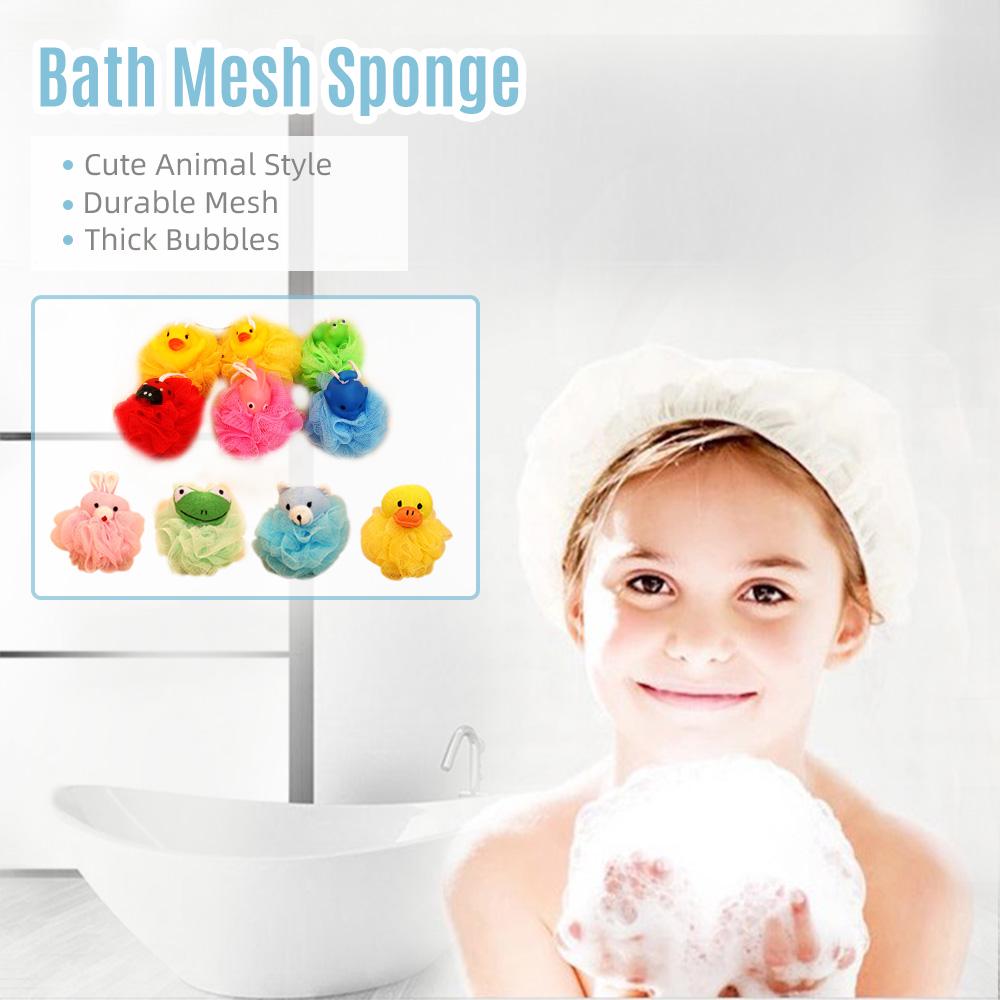 Cute Animal Bath Sponge Shower Loofahs Mesh Balls Body Scrubber Spa Brush Pouf for Kids Bathing Bathroom Home