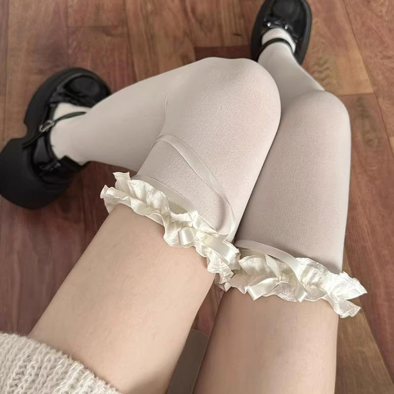 2026 Women Sexy Stockings Sweet Lace Bow High Tights Japanese Beige Lolita for Women Girls Kawaii Over Knee Sockings Accesories