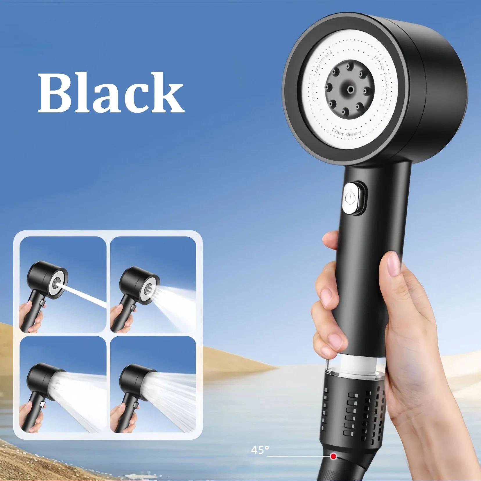 

High Quality 4 Modes New Pressurized Shower Head Filter Water Saving Durable Anti-blocking Universal Shower Set чёрный