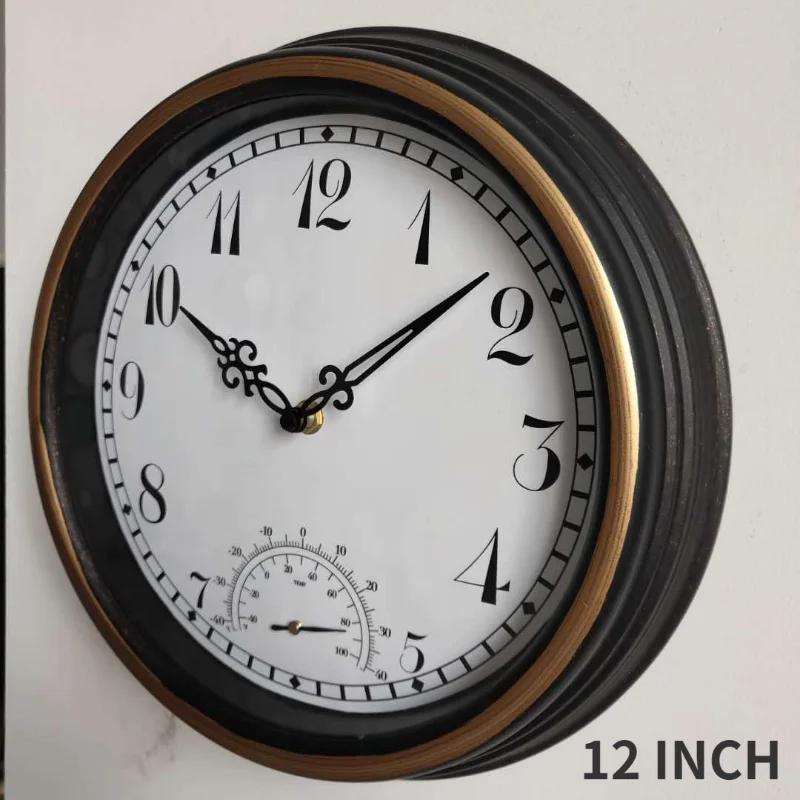 12 Inch Outdoor Waterproof Wall Clock Creative Retro Garden Courtyard Decorative Clock Living Room Bedroom Quartz Wall Watch
