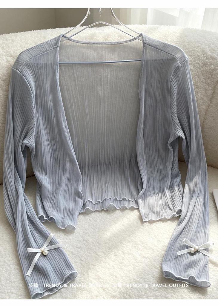 2026 Summer Sheer Ice Silk Bow Cardigan with Sun Protection