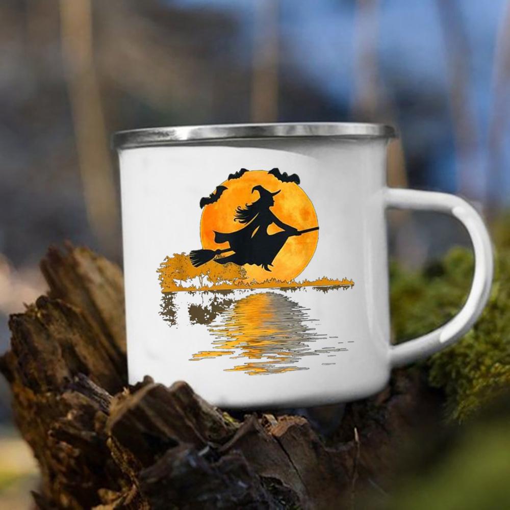 Čarodějnice dýně potisk hrnek retro Halloween smaltované ucho šálky Káva Čaj mléko Hrnky párty Kuchyň dekorovat zábavný dárek pro děti