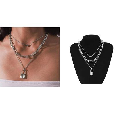 Collier à pendentif multicouche élégant et tendance pour femmes et filles (12475np), argent