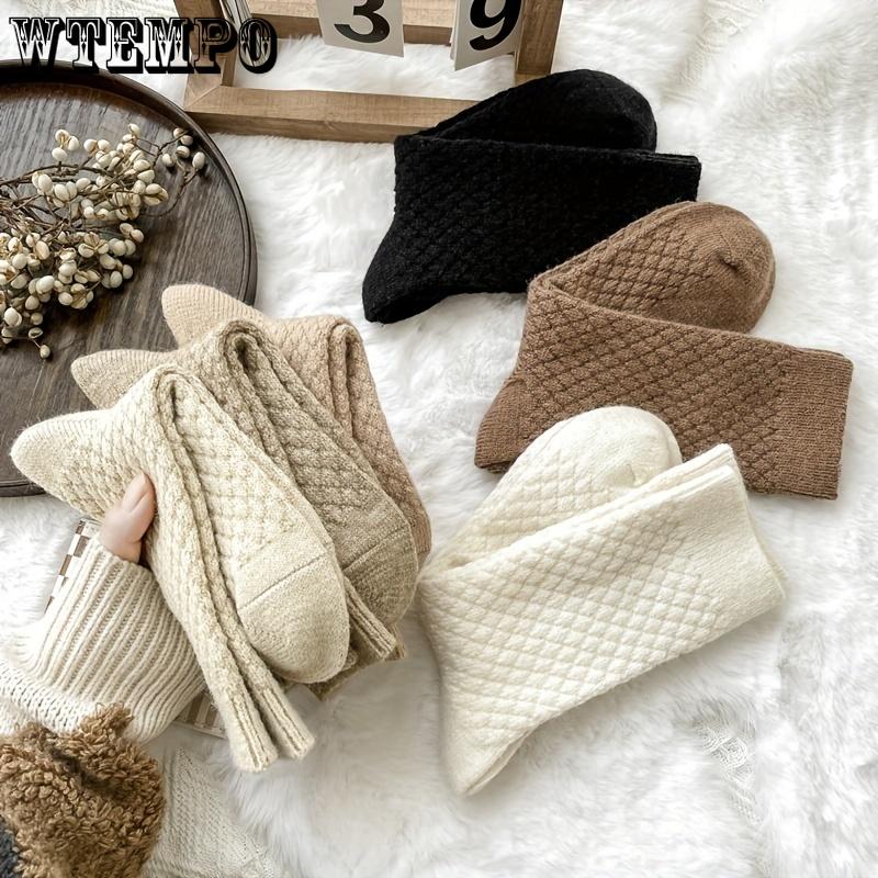 6pcs Elegant Women's Plush Socks - Cozy & Warm Mid-Calf Winter Fleece, Solid Color, Soft Polyester Blend