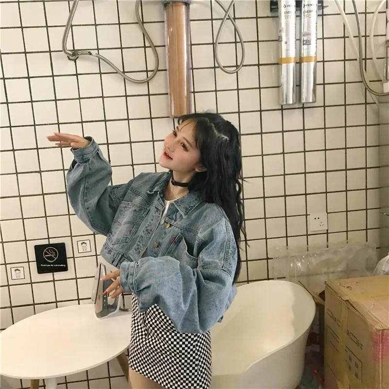 Jarní a podzimní styl Vintage korejská netopýří bez rukávů džínová bunda dámská zkrácená všestranná volného střihu Bf bunda