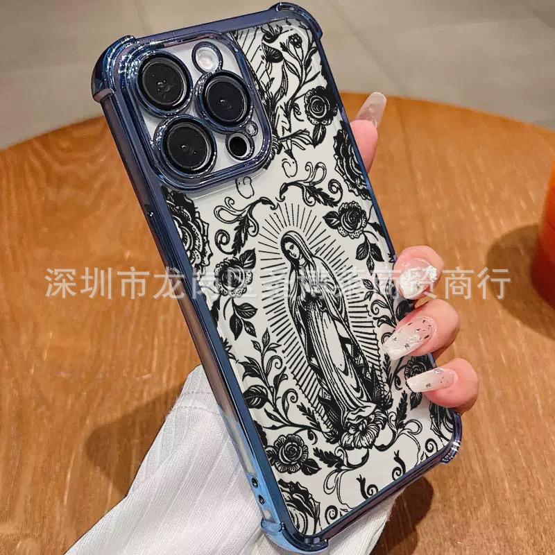 Black rose is suitable for iPhone17 mobile phone case, four corners anti-drop airbag 16promax lens film 15 protective case.