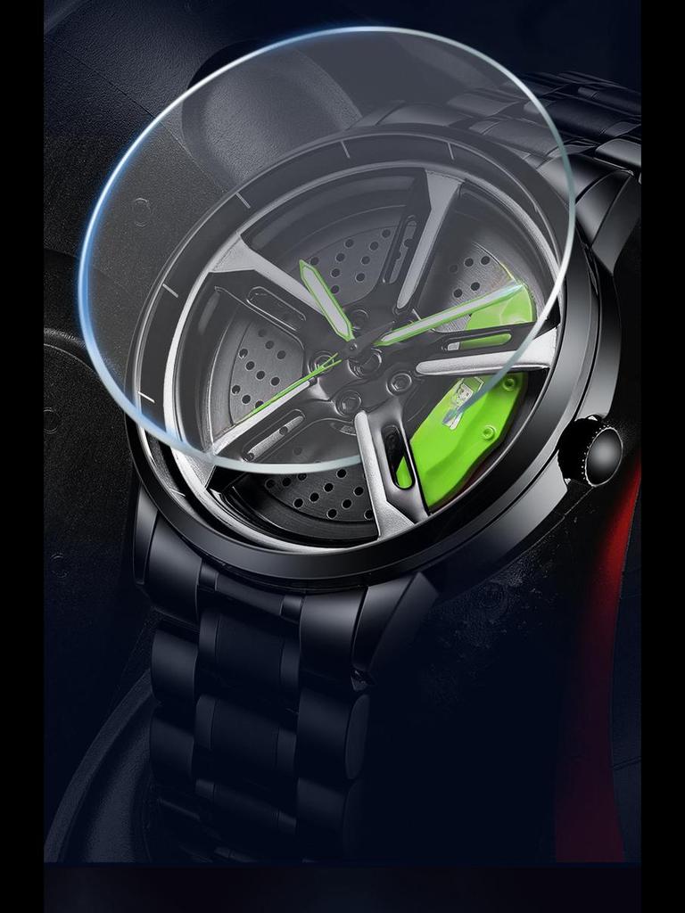 SVJ Ceas de mână pentru bărbați dintr-o bucată, inspirat de roata de mașină RS7, cu cuarț hidraulic 3D gol