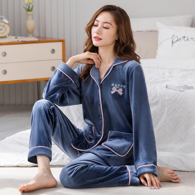 Island Fleece Pajamas Women'S Winter Thickened Fleece Winter Flannel Coral Fleece Loungewear Thin Fleece Autumn And Winter Suit