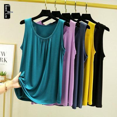 2022 Letní dámský bez rukávů modální plisovaný top vesta plus size