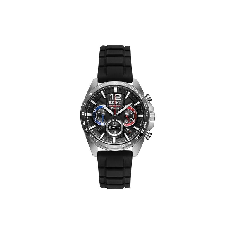 SEIKO three-eye chronograph movement waterproof Quartz resin strap men s watch black dial SSB347P1 чёрный