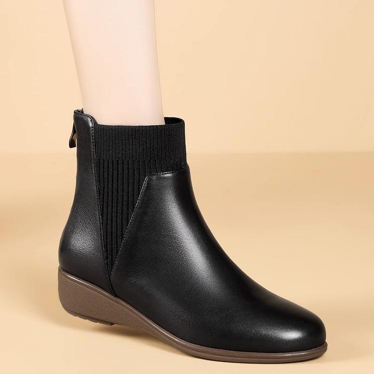 Wedge heel boots children 2025 new autumn and winter comfortable round head Chelsea boots velvet women's boots thick-soled short boots